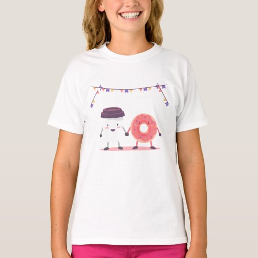 ドーナツとコーヒ最高のー友 Tシャツ (正面)