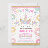 ドーナツとユニコーンの招待状 ドーナツの成長パーティー 招待状 (正面)