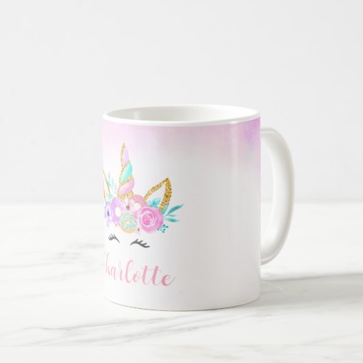 ドーナツとユニコーンパーソナライズされた コーヒーマグカップ (正面右)