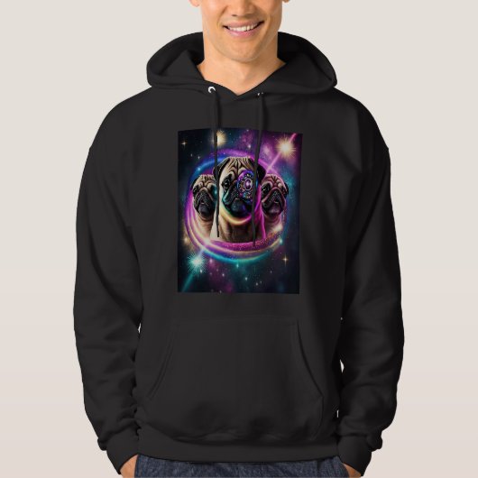 ドーナツと宇宙の中のPugsかわいいPug男の子女の子の男性 パーカ (正面)