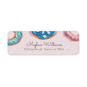 ドーナツと振りかけるピンクのスクリプト差出人住所 ラベル (正面)