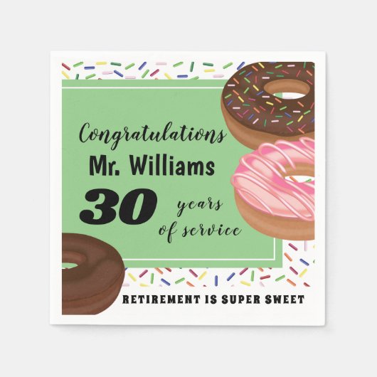 ドーナツと振りかける退職パーティー スタンダードカクテルナプキン (正面)