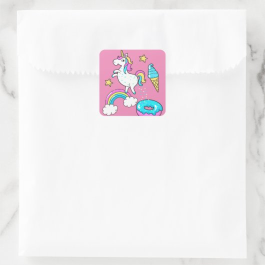 ドーナツにおもしろい振りかける一角羽の虹 スクエアシール (バッグ)