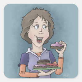 ドーナツに四角いステッカーを貼る スクエアシール