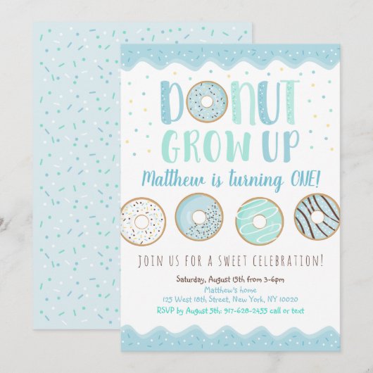 ドーナツのまま大人にならないで ブルードーナツの誕生日 招待状 (正面/裏面)