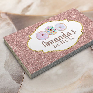 ドーナツのカップケーキのベーカリーのペストリーのばら色の金ゴールドのグリッター 名刺
