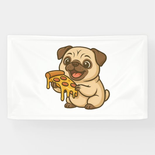 ドーナツのデザートを食べるかわいいパグ犬 横断幕 (横)