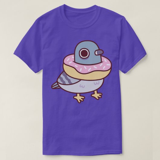 ドーナツのネックレス付き可愛いおもしろい鳩 Tシャツ (デザイン正面)
