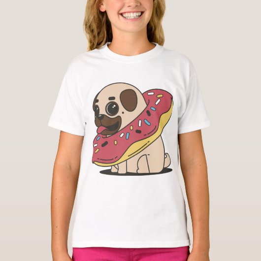 ドーナツのパグ Tシャツ (正面)