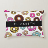 ドーナツのパターカラフルン、ドーナツ、あなたの名前 アクセントクッション (正面)
