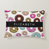 ドーナツのパターカラフルン、ドーナツ、あなたの名前 アクセントクッション (裏面)