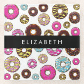 ドーナツのパターカラフルン、ドーナツ、あなたの名前 ガラスコースター (正面)