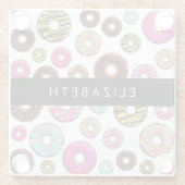 ドーナツのパターカラフルン、ドーナツ、あなたの名前 ガラスコースター (裏面)