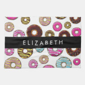 ドーナツのパターカラフルン、ドーナツ、あなたの名前 キッチンタオル (横)