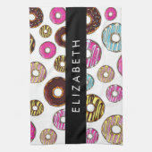 ドーナツのパターカラフルン、ドーナツ、あなたの名前 キッチンタオル (縦)