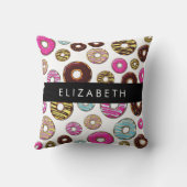ドーナツのパターカラフルン、ドーナツ、あなたの名前 クッション (裏面)