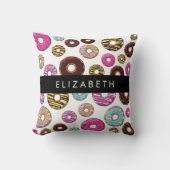 ドーナツのパターカラフルン、ドーナツ、あなたの名前 クッション (正面)