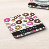 ドーナツのパターカラフルン、ドーナツ、あなたの名前 コースター (左側)