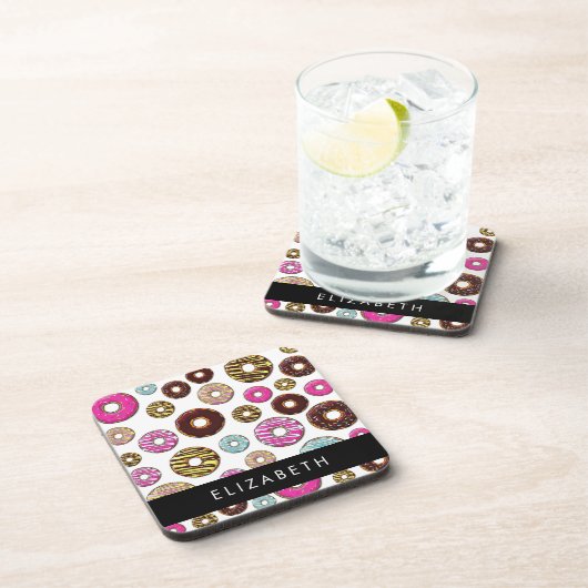 ドーナツのパターカラフルン、ドーナツ、あなたの名前 コースター (右側)