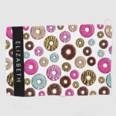 ドーナツのパターカラフルン、ドーナツ、あなたの名前 ゴルフタオル (横)