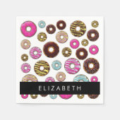 ドーナツのパターカラフルン、ドーナツ、あなたの名前 スタンダードカクテルナプキン (正面)
