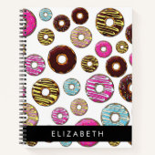 ドーナツのパターカラフルン、ドーナツ、あなたの名前 ノートブック (正面)