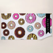 ドーナツのパターカラフルン、ドーナツ、あなたの名前 ビーチタオル (正面)