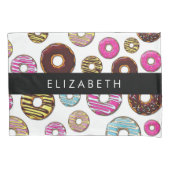 ドーナツのパターカラフルン、ドーナツ、あなたの名前 枕カバー (正面)