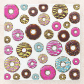 ドーナツのパターン，カラフルドーナツ，振りかける ガラスコースター (正面)