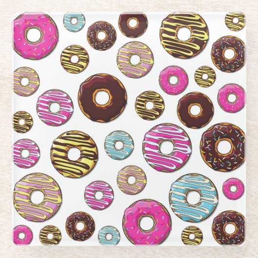 ドーナツのパターン,カラフルドーナツ,振りかける ガラスコースター (正面)
