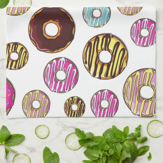 ドーナツのパターン,カラフルドーナツ,振りかける キッチンタオル (折り畳み)