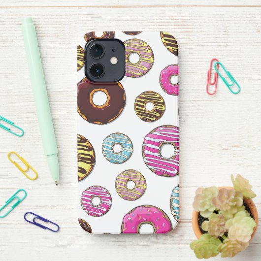 ドーナツのパターン,カラフルドーナツ,振りかける iPhoneケース (デスク上)