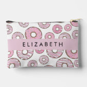 ドーナツのパターン，ピンクのドーナツ，アイシング，あなたの名前 アクセサリーポーチ (裏面)