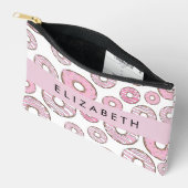 ドーナツのパターン，ピンクのドーナツ，アイシング，あなたの名前 アクセサリーポーチ (見開き)