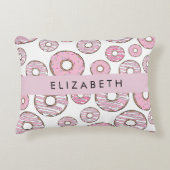 ドーナツのパターン,ピンクのドーナツ,アイシング,あなたの名前 アクセントクッション (正面)