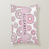 ドーナツのパターン,ピンクのドーナツ,アイシング,あなたの名前 アクセントクッション (正面(垂直))