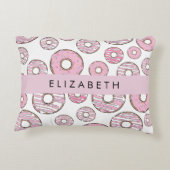 ドーナツのパターン,ピンクのドーナツ,アイシング,あなたの名前 アクセントクッション (裏面)