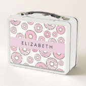 ドーナツのパターン,ピンクのドーナツ,アイシング,あなたの名前 メタルランチボックス (裏面)