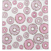 ドーナツのパターン，ピンクのドーナツ，振りかける シャワーカーテン (正面)
