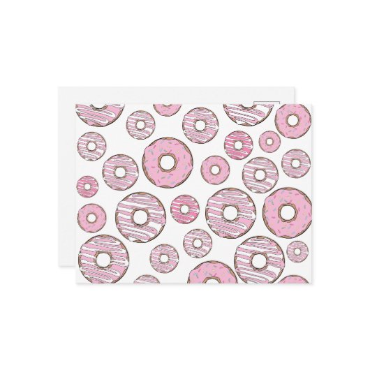 ドーナツのパターン，ピンクのドーナツ，振りかける ポストカード (正面/裏面インサイチュ)