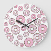 ドーナツのパターン,ピンクのドーナツ,振りかける ラージ壁時計 (正面)