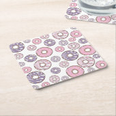 ドーナツのパターン,ピンクのドーナツ,紫色のドーナツ スクエアペーパーコースター (アングル)