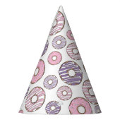 ドーナツのパターン，ピンクのドーナツ，紫色のドーナツ パーティーハット (左)