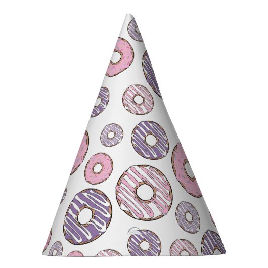 ドーナツのパターン,ピンクのドーナツ,紫色のドーナツ パーティーハット (右)