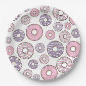 ドーナツのパターン,ピンクのドーナツ,紫色のドーナツ ペーパープレート (正面)