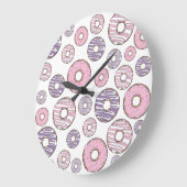 ドーナツのパターン,ピンクのドーナツ,紫色のドーナツ ラージ壁時計 (傾斜)