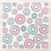 ドーナツのパターン,ピンクのドーナツ,青のドーナツ ガラスコースター (正面)