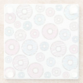 ドーナツのパターン,ピンクのドーナツ,青のドーナツ ガラスコースター (裏面)