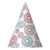 ドーナツのパターン，ピンクのドーナツ，青のドーナツ パーティーハット (左)