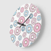 ドーナツのパターン，ピンクのドーナツ，青のドーナツ ラージ壁時計 (傾斜)